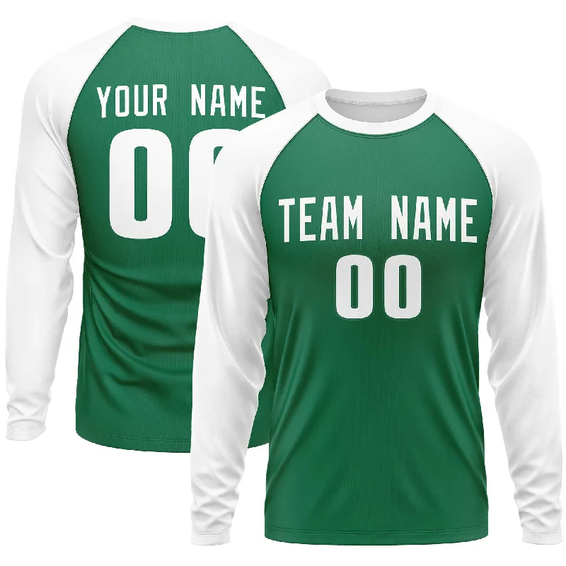 Act Fast Custom Kelly Green White Crew Neck Raglan Long Sleeve Performance T-Shirt