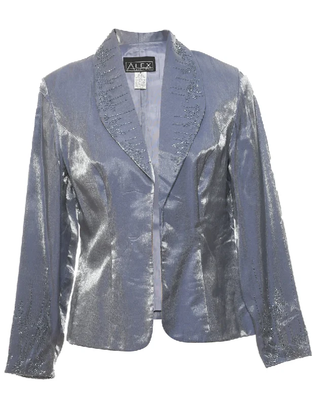 New Deals Beaded Light Grey Blazer Style Evening Jacket - M