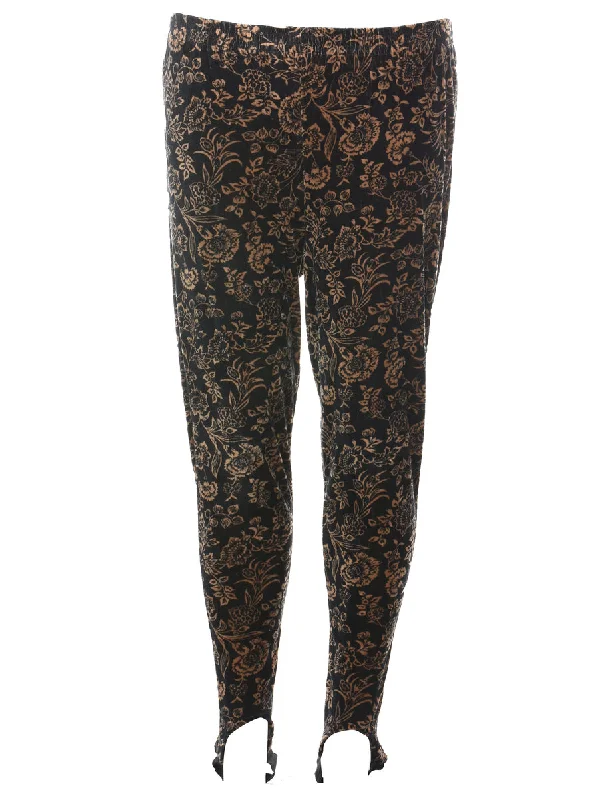 Can't Be Beat Black & Orange Floral Print Velour Trousers - W28 L28