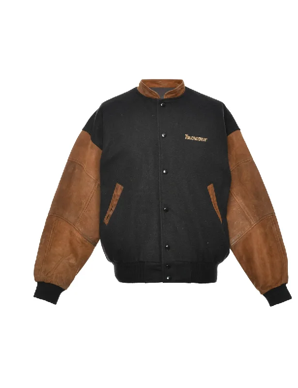 New Markdowns Black & Brown Two-Tone Varsity Jacket - L