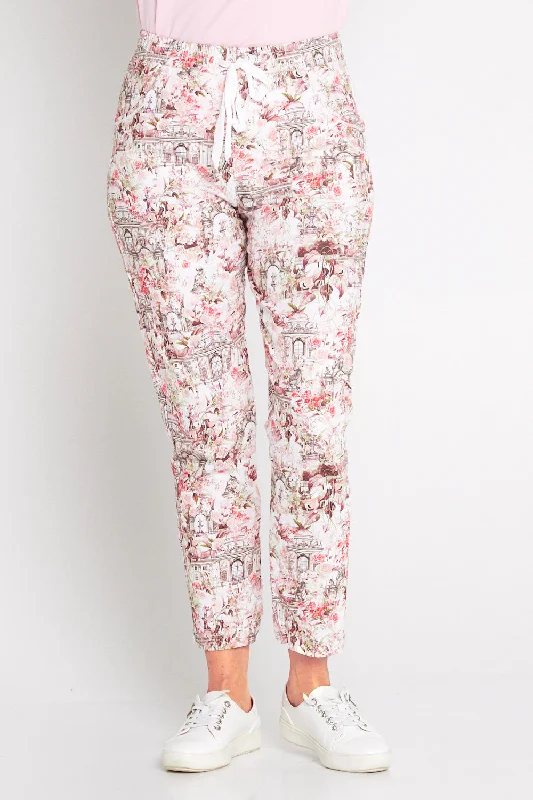 Reduced Prices Printed Crushed Drawstring Pants - Floral Buildings