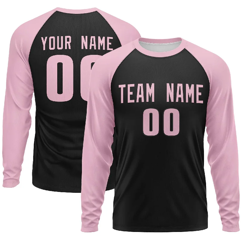 Custom Black Light Pink Crew Neck Raglan Long Sleeve Performance T-Shirt