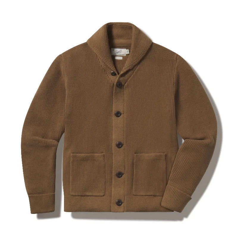 Year-End Sale Shaker Stitch Cotton Shawl Cardigan Sweater - Covert Green