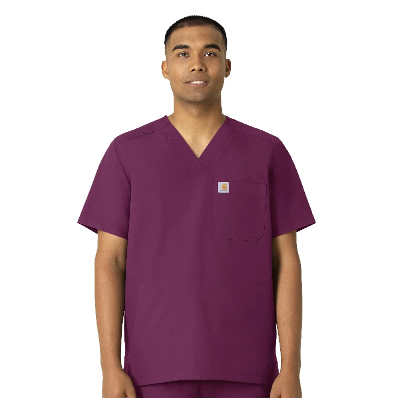 Weekend Discounts to Relish Carhartt Force Essentials Men's V-Neck Shirttail Scrub Top - Wine