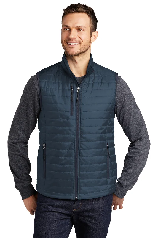 New Deal Port Authority Mens Water Resistant Packable Puffy Full Zip Vest - Regatta Blue/River Navy Blue
