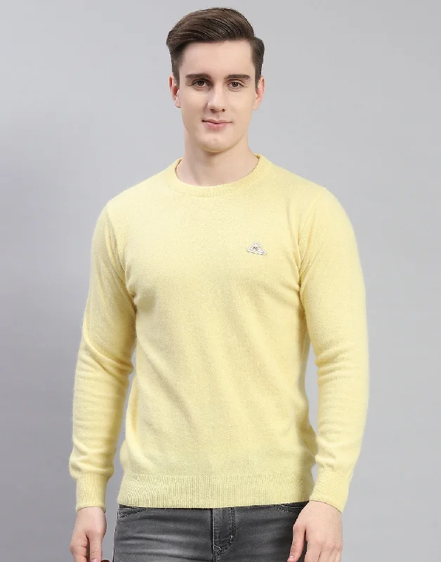 Deal Alert Men Yellow Solid Round Neck Full Sleeve Pullover