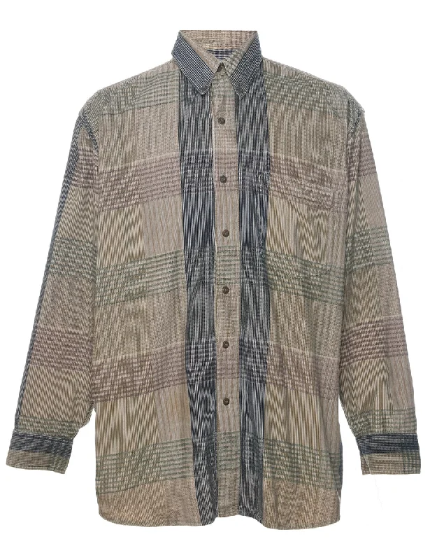 Take Advantage Beige Corduroy 1990s Checked Shirt - L