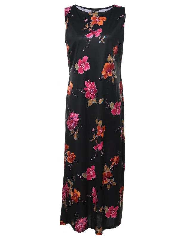 Midnight Sale Black Floral Print Maxi Dress - M