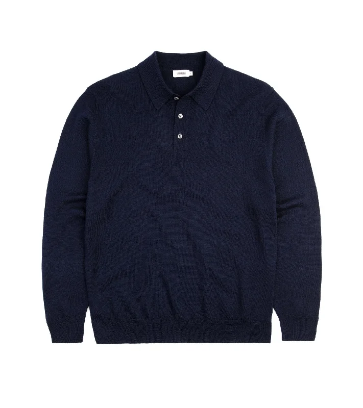 Discount Deals Trunk Enford Merino Knit Long Sleeve Polo Shirt: Navy