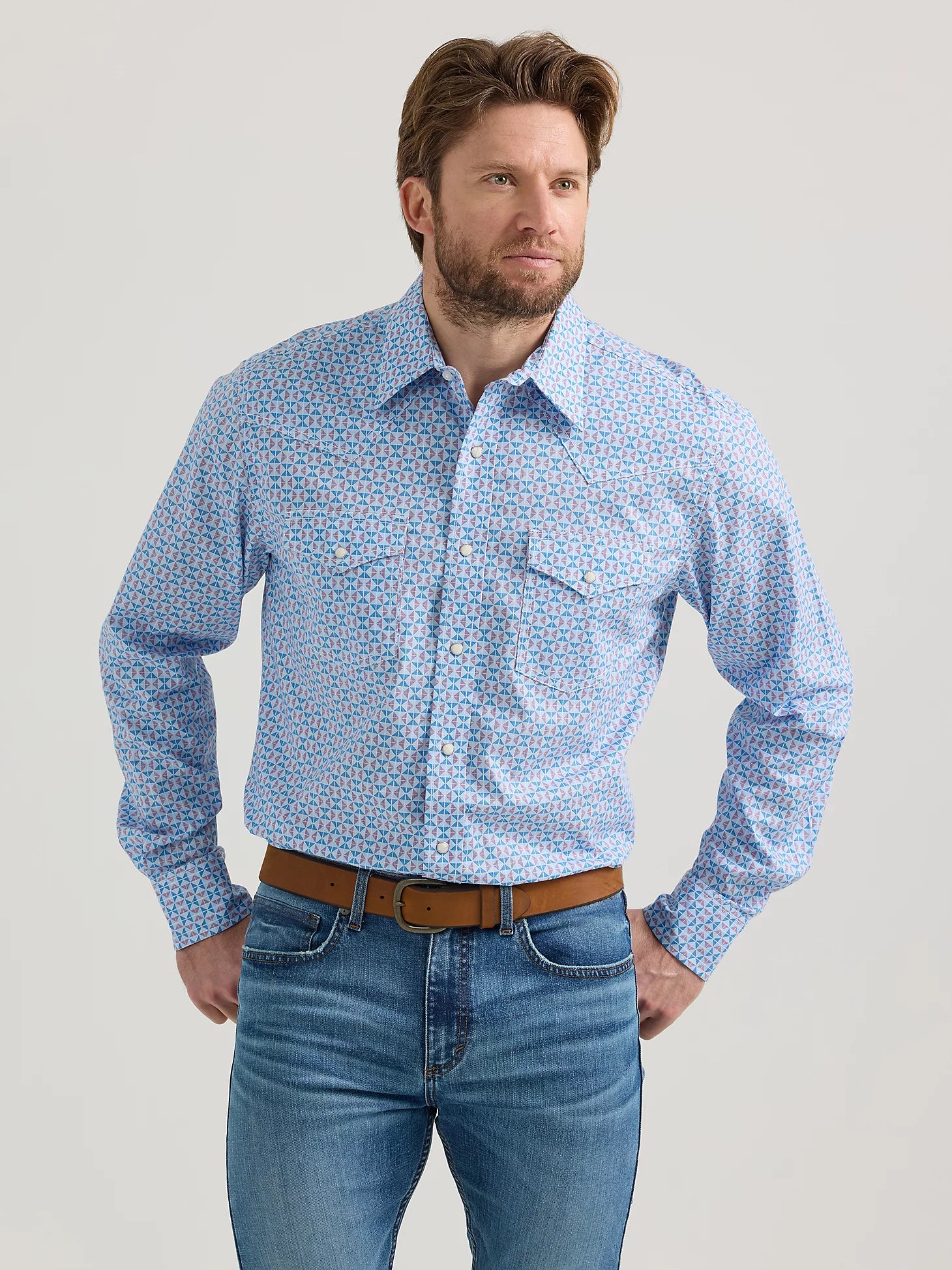 Exclusive Deal Wrangler 20X Competition Advanced Comfort Sky Long Sleeve Two Pocket Western Snap Shirt