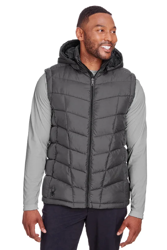 Stock Clearance Spyder Mens Pelmo Full Zip Hooded Puffer Vest - Polar Grey