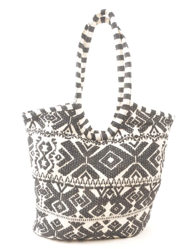 Super Discount Black & White Patterned Tapestry Bag - M