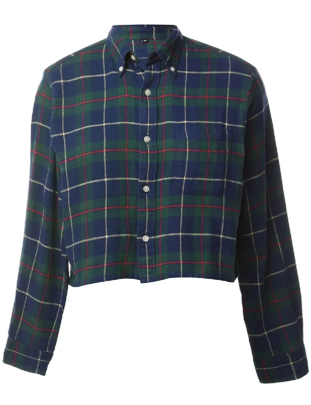 Season Finale Sale Beyond Retro Reworked Cropped Long Sleeve Flannel Shirt - M