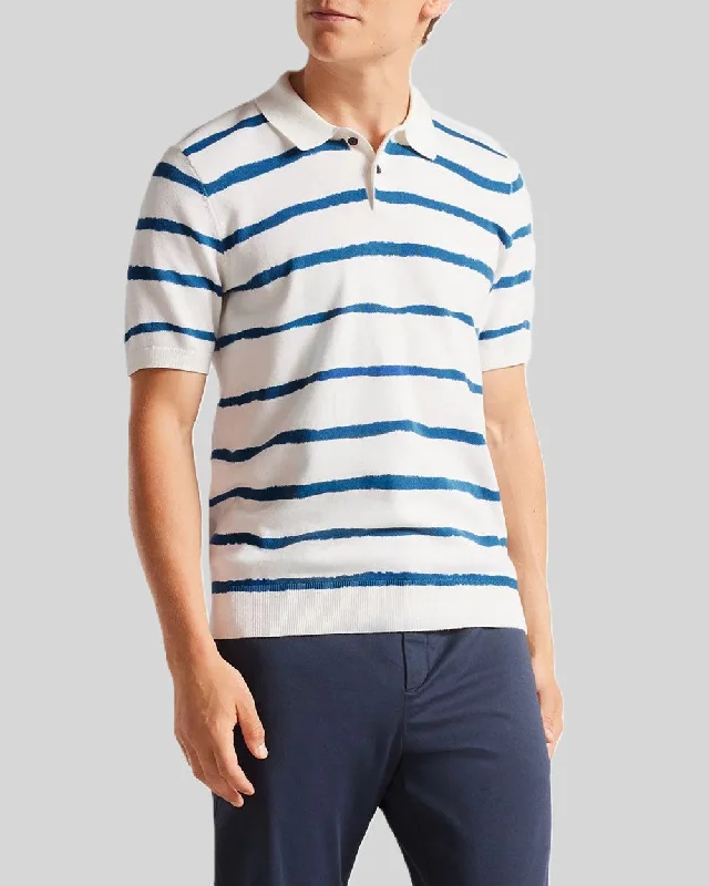 Online Exclusive Ted Baker Cromer Painted Stripe Knitted SS Polo Ecru