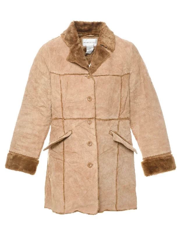 Brown Faux Shearling Suede Jacket - M