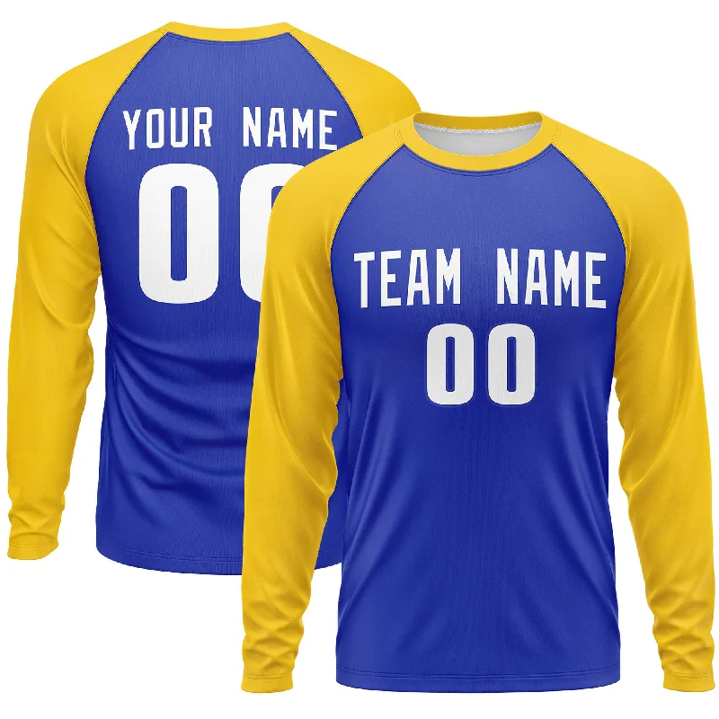 Custom Royal Gold Crew Neck Raglan Long Sleeve Performance T-Shirt