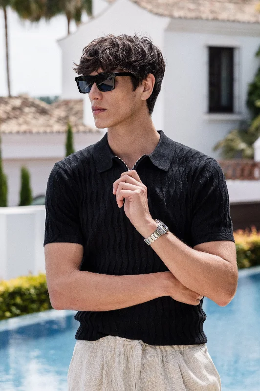 Exclusive Savings Capo Egyptian Cotton DIAMOND SS Zip Polo Shirt - Black
