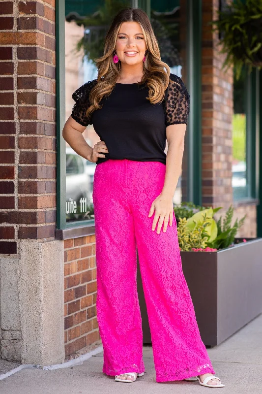 Weekend Deals That Sparkle Hot Pink Lace Wide Leg Pants