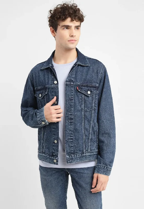 Men's Solid Spread Collar Denim Jacket