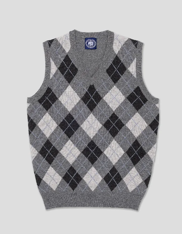 Special Buy LAMBSWOOL ARGYLE FRONT V-NECK VEST - GREY