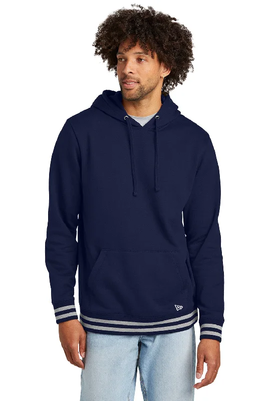 Weekend Savings Delight New Era Mens Comeback Fleece Hooded Sweatshirt Hoodie w/ Pouch Pocket - True Navy Blue/Heather Grey