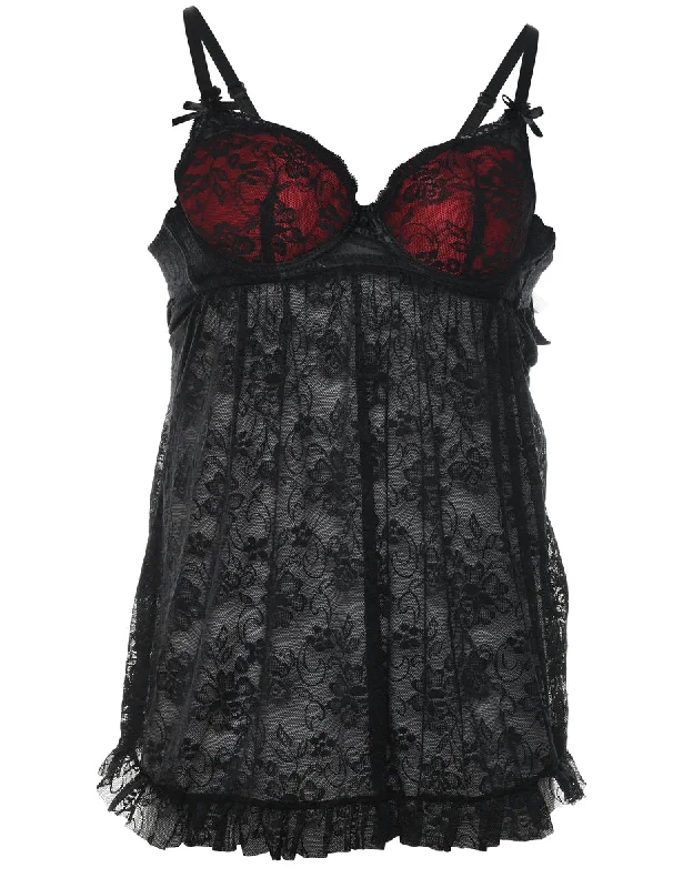 Value Deals Black & Maroon Lace 1990s Gothic Babydoll - M