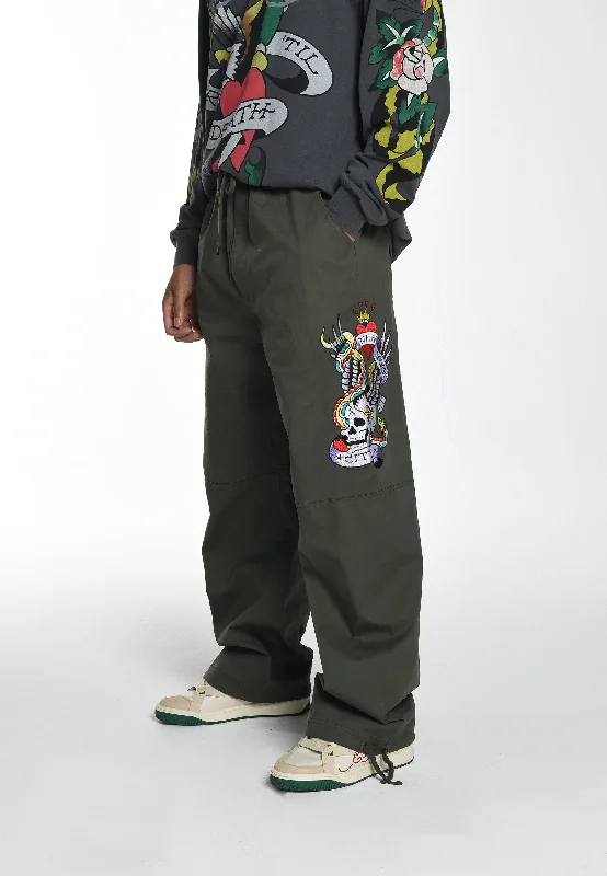 Major Savings Mens Side-Snake-Skull Woven Tech Trouser - Green