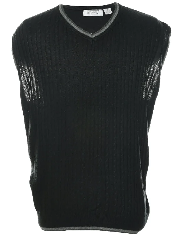 Cable Knit Black Vest - XL