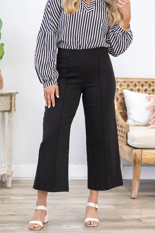 Exclusive Access Black Wide Leg Cropped Pants With Seam