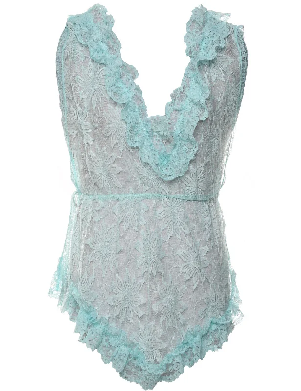 Blue Ruffled Lace Babydoll - M