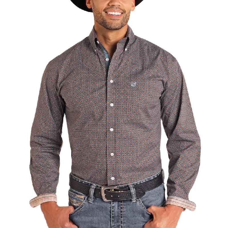 New Arrival PANHANDLE ROUGH STOCK FLEX TECH BROWN TURQUOISE BURST LONG SLEEVE SHIRT