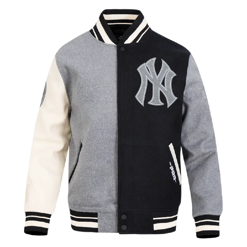 MLB NEW YORK YANKEES REVERSE FRENCH TERRY MEN'S CB WOOL VARSITY JAC (BLACK/GRAY/EGGSHELL)