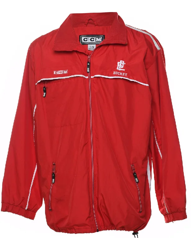 Must-Have Deals Black & Red Embroidered Hockey Design Zip-Front Jacket - L