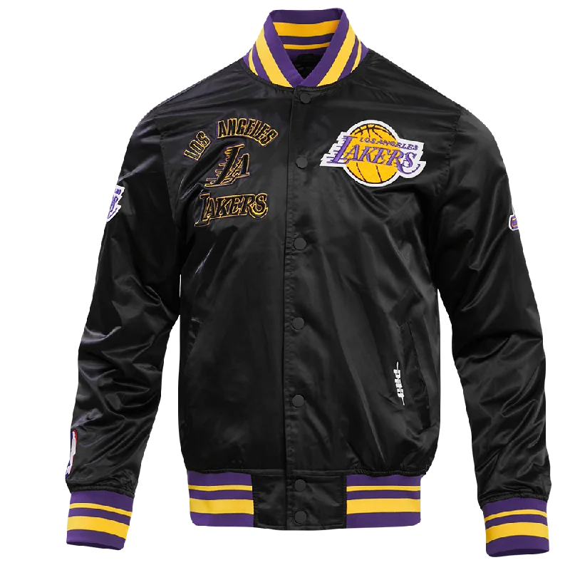 Weekend Discounts to Delight NBA LOS ANGELES LAKERS RETRO CLASSIC MEN'S RIB SATIN JACKET (BLACK/PURPLE/YELLOW)