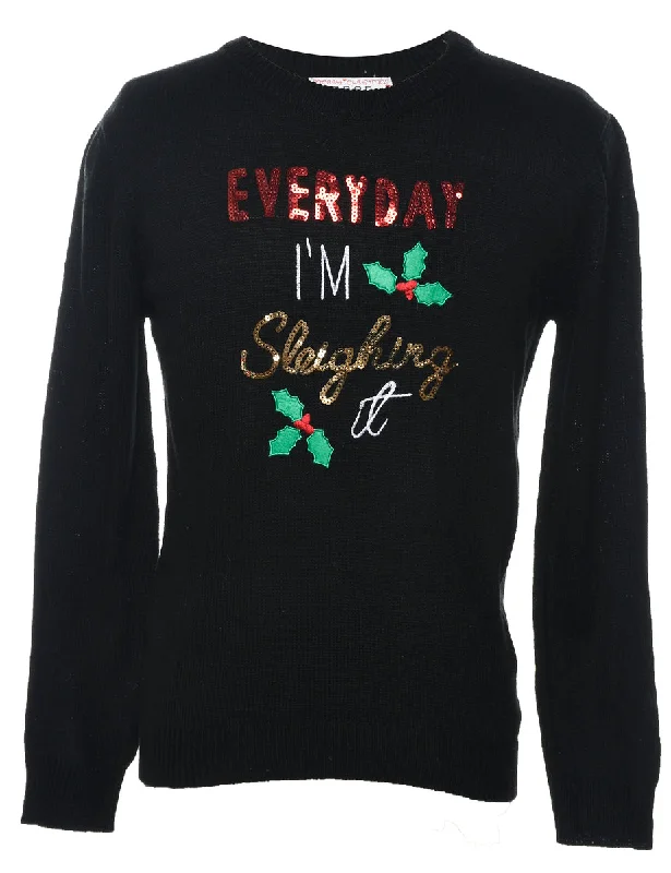 Weekend Bargains to Cherish Black Christmas Jumper - L