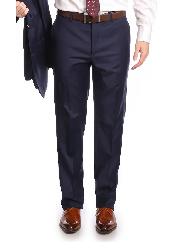Clearance Sale Mens Classic Fit Solid Navy Blue Flat Front Wool Dress Pants