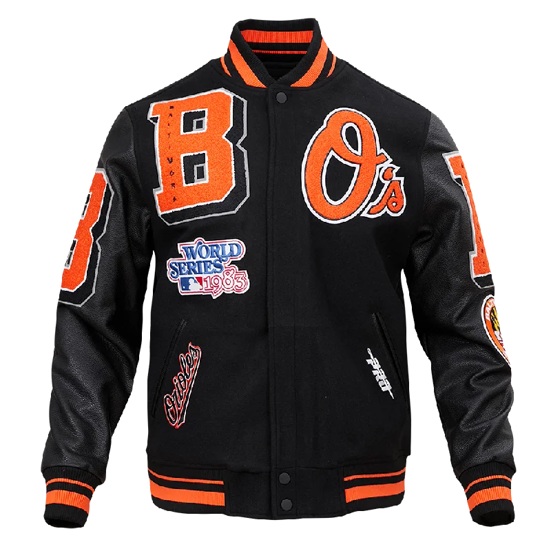 Final Markdown MLB BALTIMORE ORIOLES MASHUP MEN'S RIB WOOL VARSITY JACKET (BLACK/ORANGE) Final Markdown MLB BALTIMORE ORIOLES MASHUP MEN'S RIB WOOL VARSITY JACKET (BLACK/ORANGE)