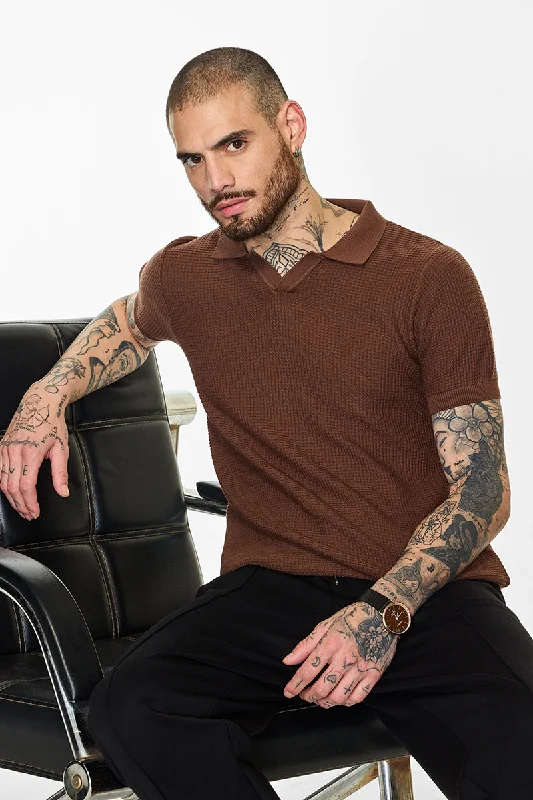 Deal Dash Core Lab Brown Textured Polo T-Shirt