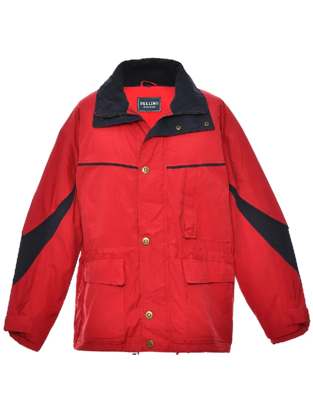 Button Front Red & Navy Ski Jacket - L