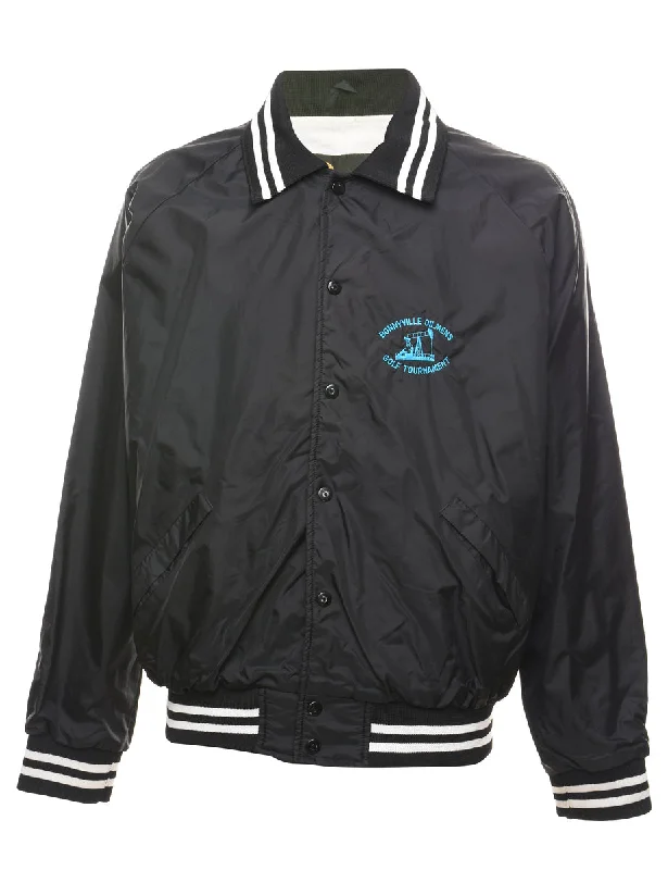 Quick Deals Black & White Golf Tournament Nylon Bomber Jacket - L