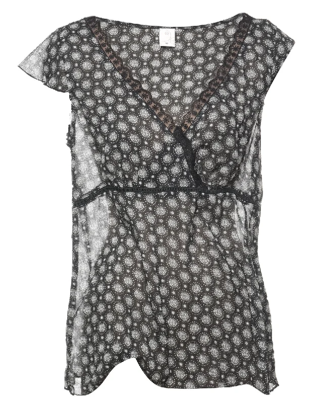 Price Slash Black & White Floral Printed Top - S