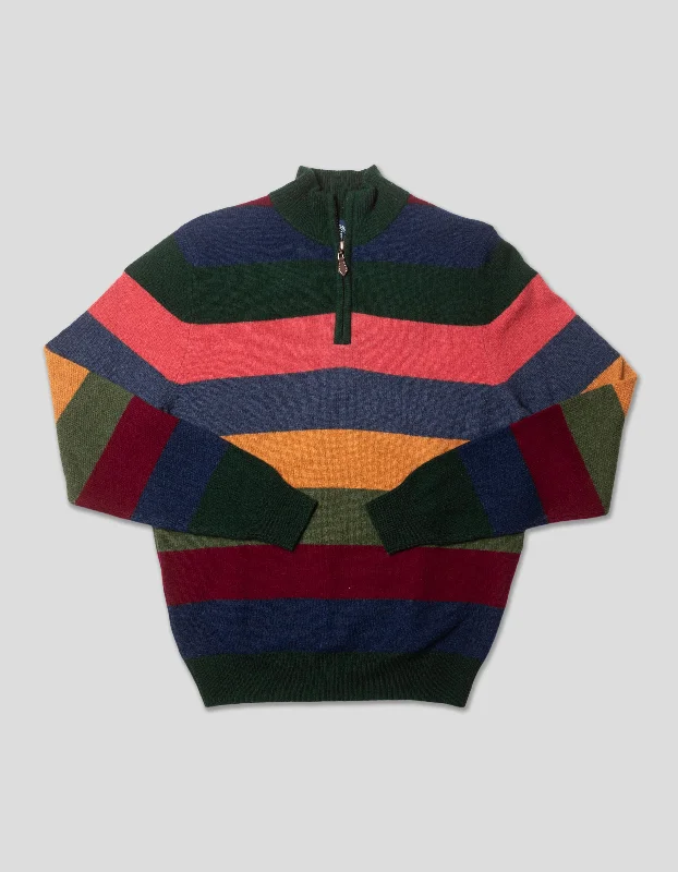 The Best Deal LAMBSWOOL BLOCK STRIPE QUARTER ZIP SWEATER - MULTI