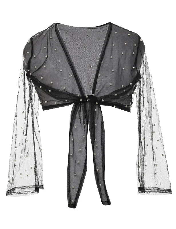 Overstock Beaded Sheer Pearl Detail Evening Jacket - M