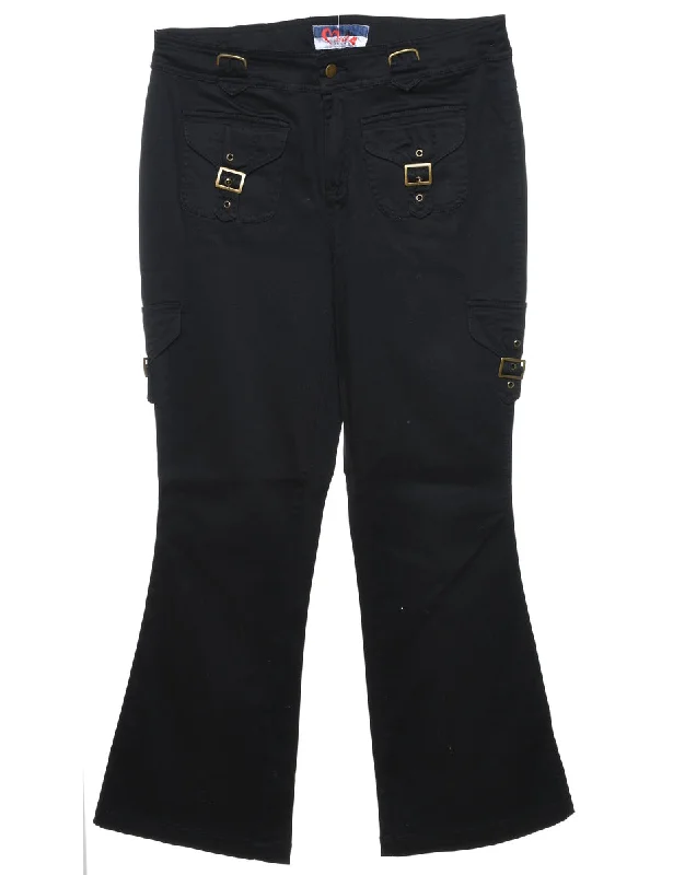 Black Y2K Flared Cargo Trousers - W32 L30