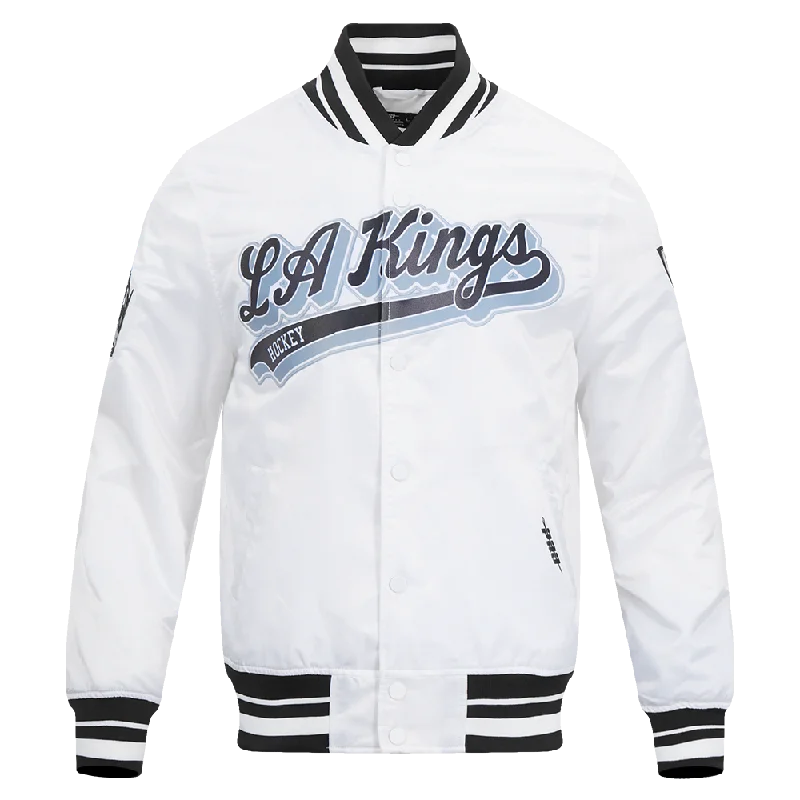 Weekend Flash Sale NHL LOS ANGELES KINGS SCRIPT TAIL MEN'S SATIN JACKET (WHITE/BLACK) Weekend Flash Sale NHL LOS ANGELES KINGS SCRIPT TAIL MEN'S SATIN JACKET (WHITE/BLACK)
