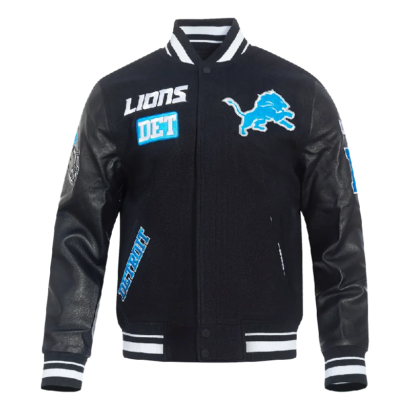Markdown Madness NFL DETROIT LIONS AREA CODE MEN'S RIB WOOL VARSITY JACKET (BLACK) Markdown Madness NFL DETROIT LIONS AREA CODE MEN'S RIB WOOL VARSITY JACKET (BLACK)