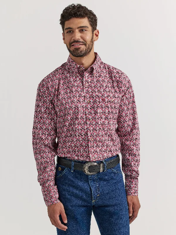 Extra Savings WRANGLER GEORGE STRAIT RED BOXED LONG SLEEVE SHIRT