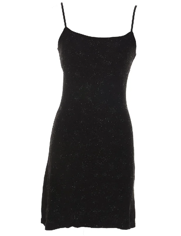 Exclusive Deal Black & Silver Sparkly 1990s Mini Evening Dress - M