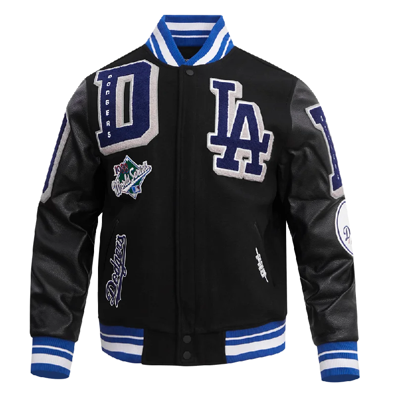 MLB LOS ANGELES DODGERS MASHUP MEN'S RIB WOOL VARSITY JACKET (BLACK/DODGER BLUE)