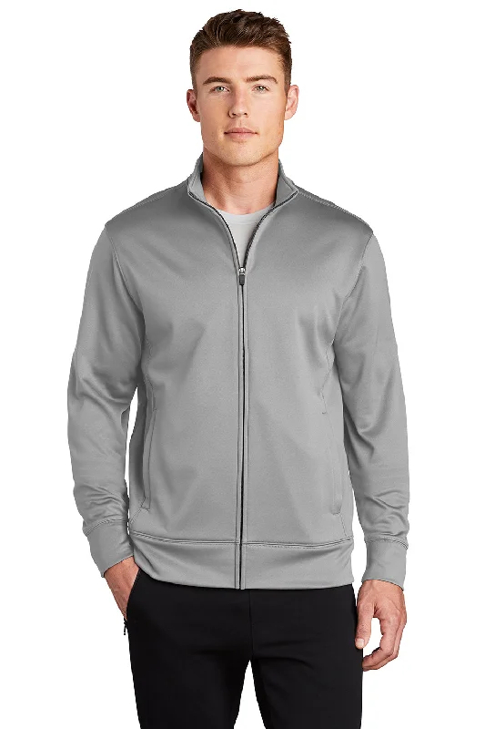 Super Bargain Sport-Tek Mens Sport-Wick Moisture Wicking Fleece Full Zip Sweatshirt w/ Pockets - Silver Grey